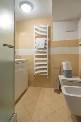 a bathroom with a toilet and a sink at DolomiApartments - Appartamento Orso Bruno in Predazzo