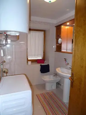 a small bathroom with a sink and a toilet at Maison al Lago in Alleghe