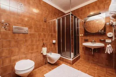 a bathroom with a toilet and a sink at Gästehaus Marianne Terenten in Terento