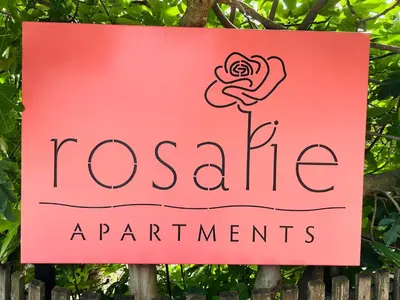 a sign for ausable apartmentments hanging on a tree at Rosalie Apartments in Lana