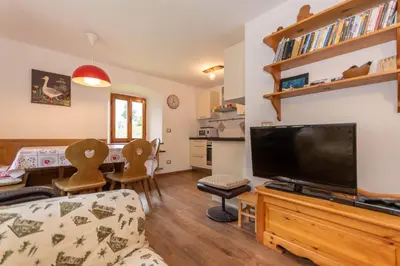 a living room with a large flat screen tv at Appartamento Sant Antonio in Canale dʼAgordo