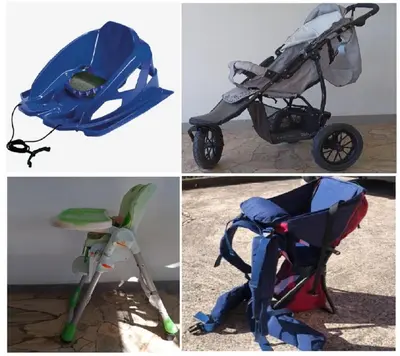 a collage of four pictures of a blue stroller and a stroller at Valentino Apartment in Castelrotto