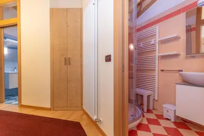 a bathroom with a toilet and a sink at Casa Milena in Pozza di Fassa