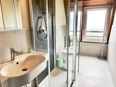 a bathroom with a sink and a shower at Hotel Regina del Bosco in Ronzone