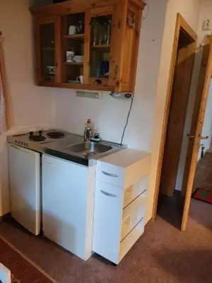 a kitchen with a sink and a counter top at Gassermühle-Ferienhaus in Eggen