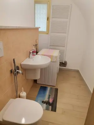 a small bathroom with a sink and a toilet at Verde di Valda in Valda