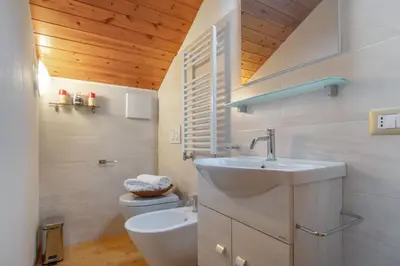 a bathroom with a sink and a toilet at DolomiApartments - Casa Lagorai in Predazzo