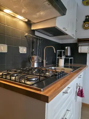 a kitchen with a stove and a sink at Hope Home Trentino in San Martino di Castrozza