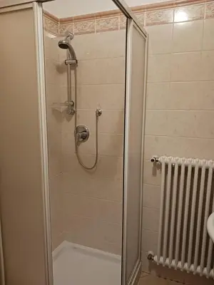a shower in a bathroom with a glass door at Rosa e Margherita in Brez
